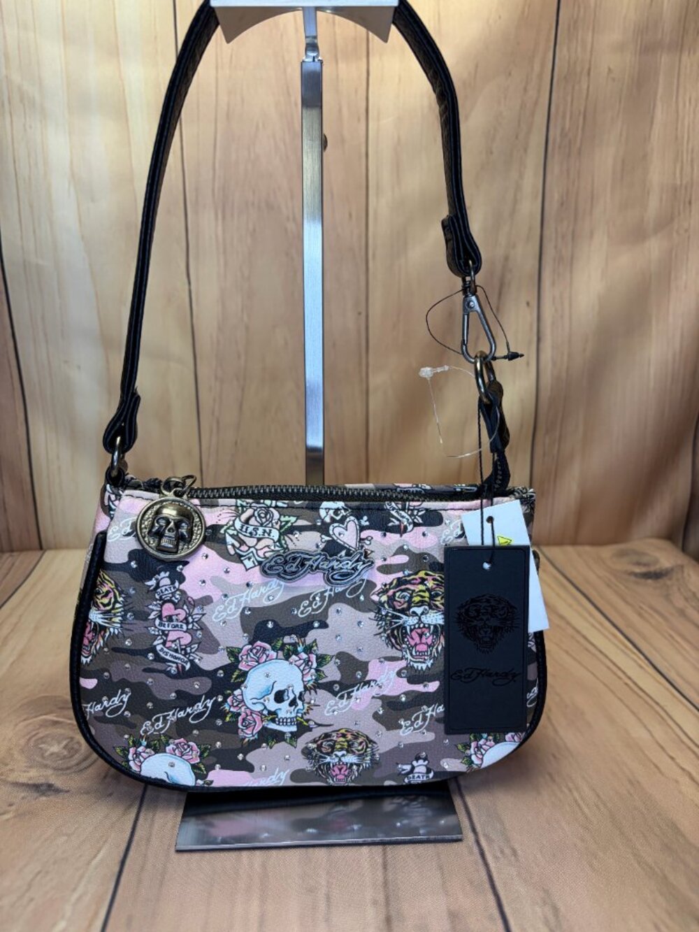 Ed Hardy pink, black, and gray camouflage shoulder bag